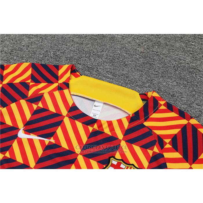 Fato de Treino Barcelona Manga Curta 2023-2024 Amarelo - Calcas Curta